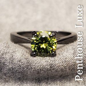 10k Black Gold Green CZ Solitaire Ring